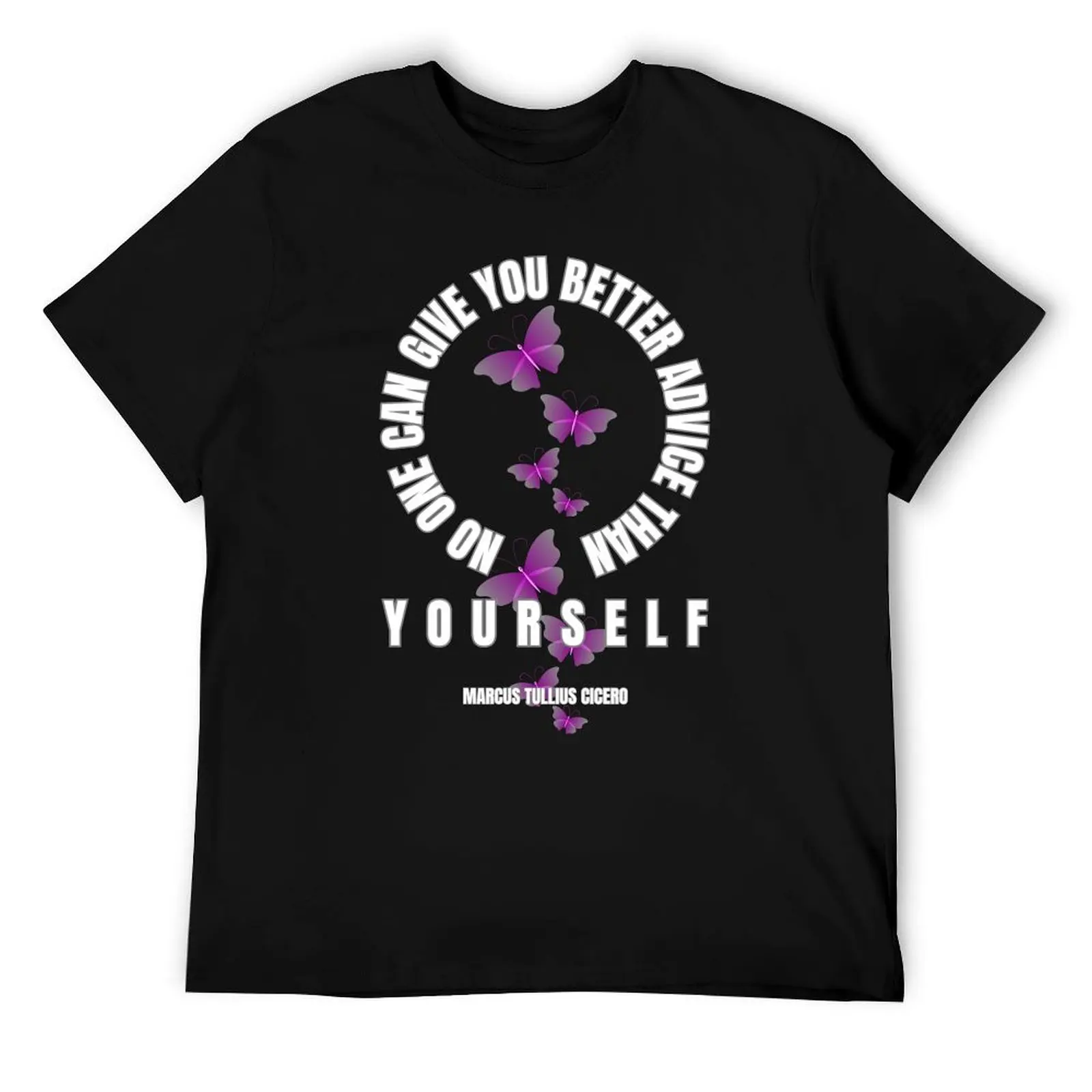 

No One Can Give You Better Advice Than Yourself Cicero Quote Pink Butterflies T-Shirt t shirts for man graphic funny T-Shirt