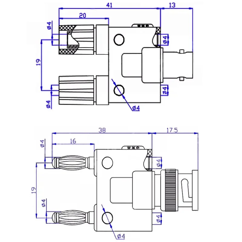 1PCS Q9 BNC Banana To Two Dual 4mm Banana Male Female Jack Coaxial Connector BNC Tee Type 3Way Splitter RF Adapter