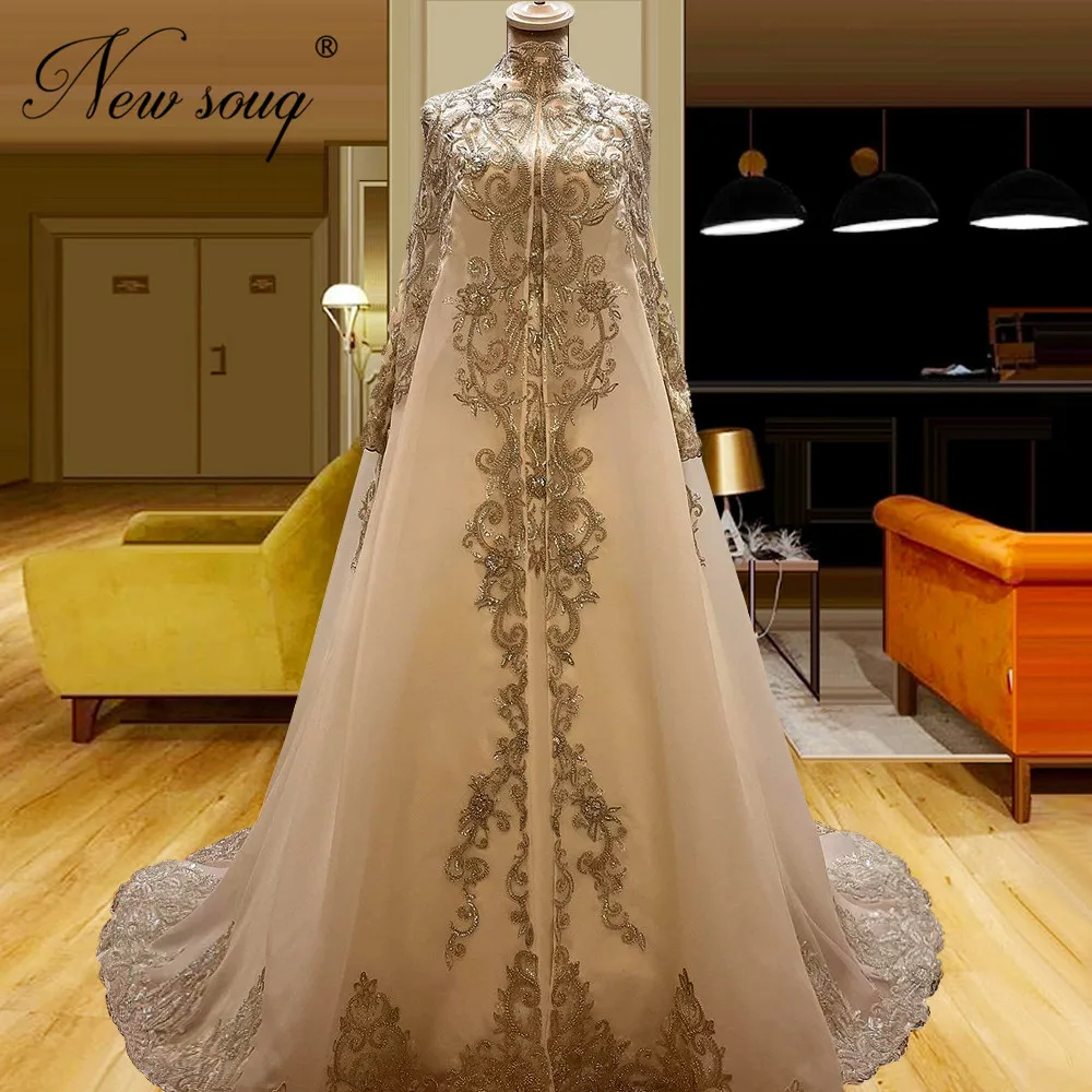 

Middle East Full Sleeves Wedding Dresses Customized Saudi Arabia Bridal Dress Appliques Beading Bride Dress Vestidos De Noiva