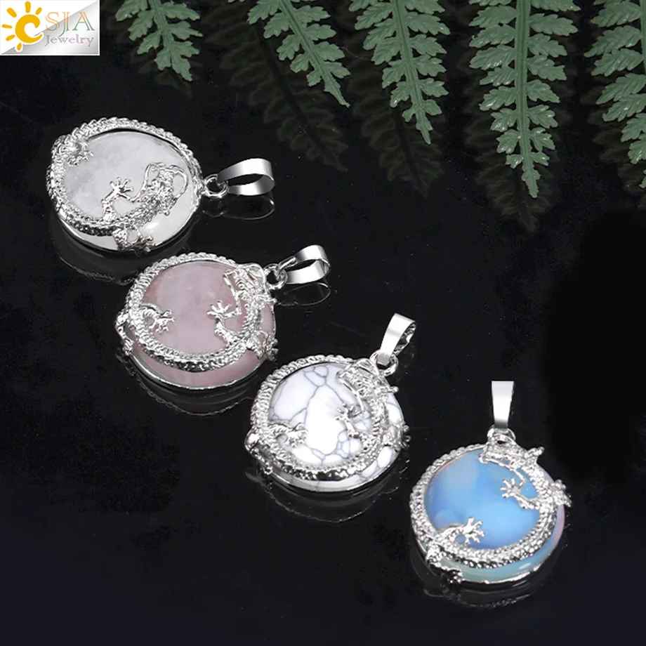 CSJA Natural Stone Pendants for Women Crystal Round Beads Mixed Colors Suitable DIY Handmade Necklace Lucky Healing Jewelry F305