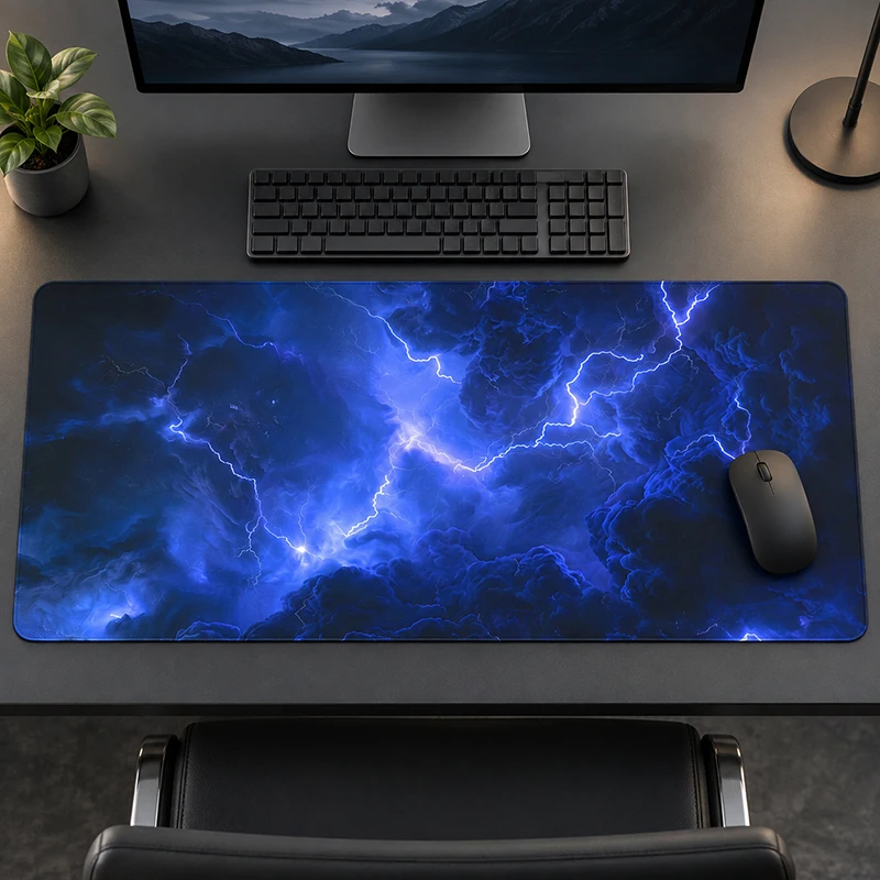 Mouse Pad Blue Lightning Clouds Gamer printon demand Computer Large Home Mousepad XXL MousePads Office Non-Slip Carpet Laptop