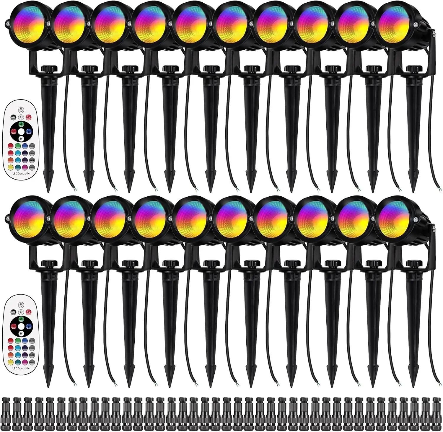 12W RGB Color Changing Landscape Lights Low Voltage LED Landscape Lighting Remote Control Spotlight Waterproof Garden Pathway Ch