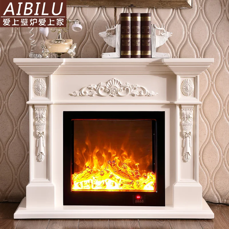 1 m/1.2 m European fireplace, ivory white mantel, solid wood fireplace cabinet, decorative heating fireplace core