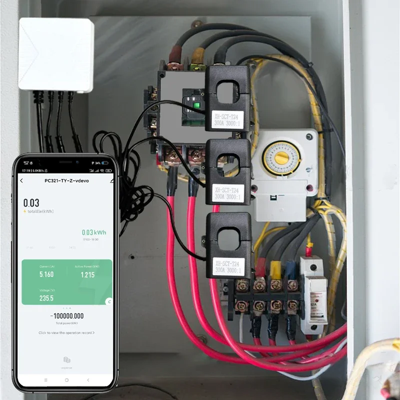 Tuya Smart Life 3 Phase ZigBee KWH Energy Meter 500A 300A 200A 120A 80A with Clamp Current Transformer App Monitor and Record