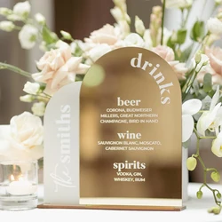 Drinks Menu Sign,Gold Mirror with Frosted Acrylic Sign,Wedding Bar Sign,Bar Menu Drinks,Wedding Signature Cocktails