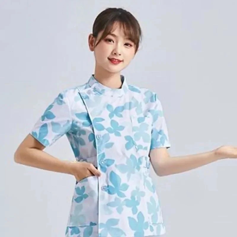 Pet Grooming Nursing Scrubs Set Spa Uniforms Unisex Flower Printed Work Clothes Set Medical Suits Clothes Scrubs Tops and Pants