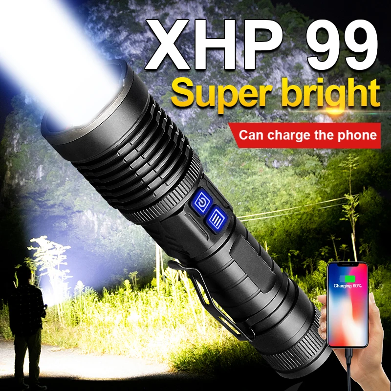 High Power LED Flashlights Telescopic Zoom XHP99 Outdoor Camping Lamp Life Waterproof Emergency USB Rechargeable LED Flashlight