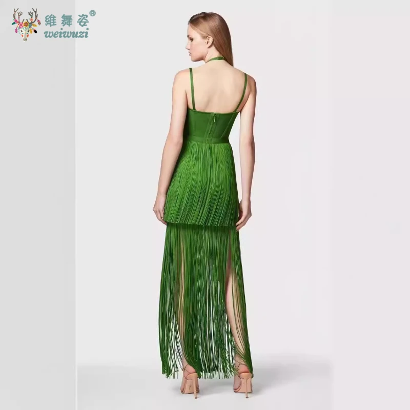 Nieuwe vrouwen mouwloze sexy backless riem lange kwast bodycon bandage jurk elegante avond club party outfit vakantie stijl