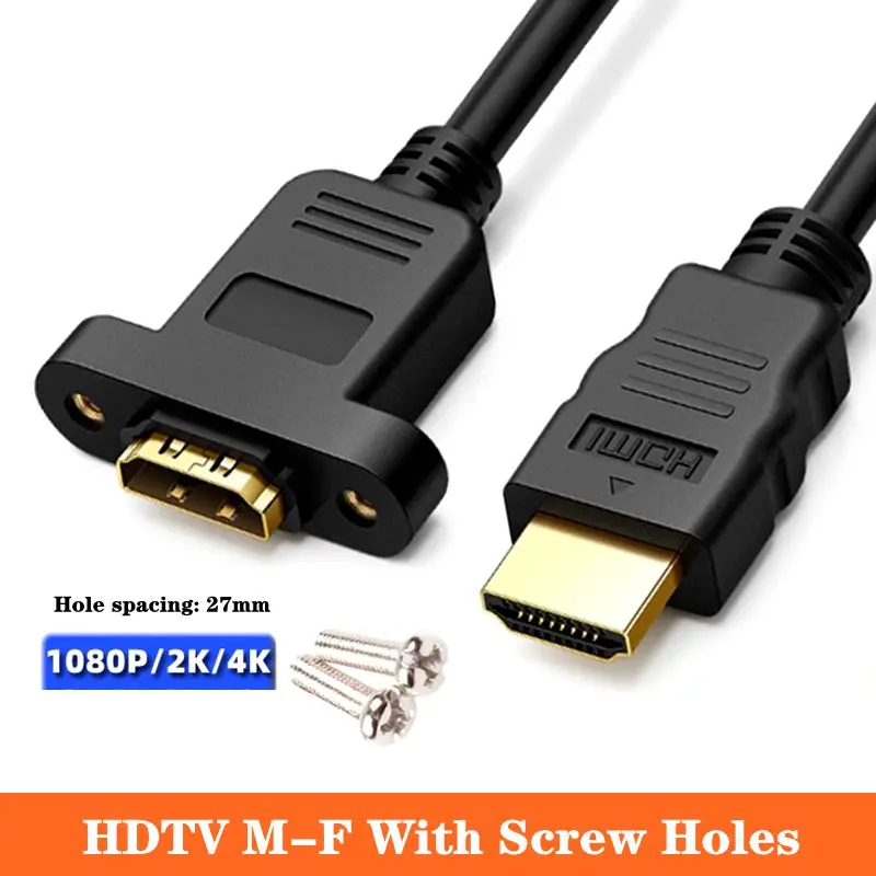 HD Micro/Mini HDMI Compatible Male To HDMI Compatible Female Ear With Screw Holes For Fixing Panel Cable A Female To D/C Male