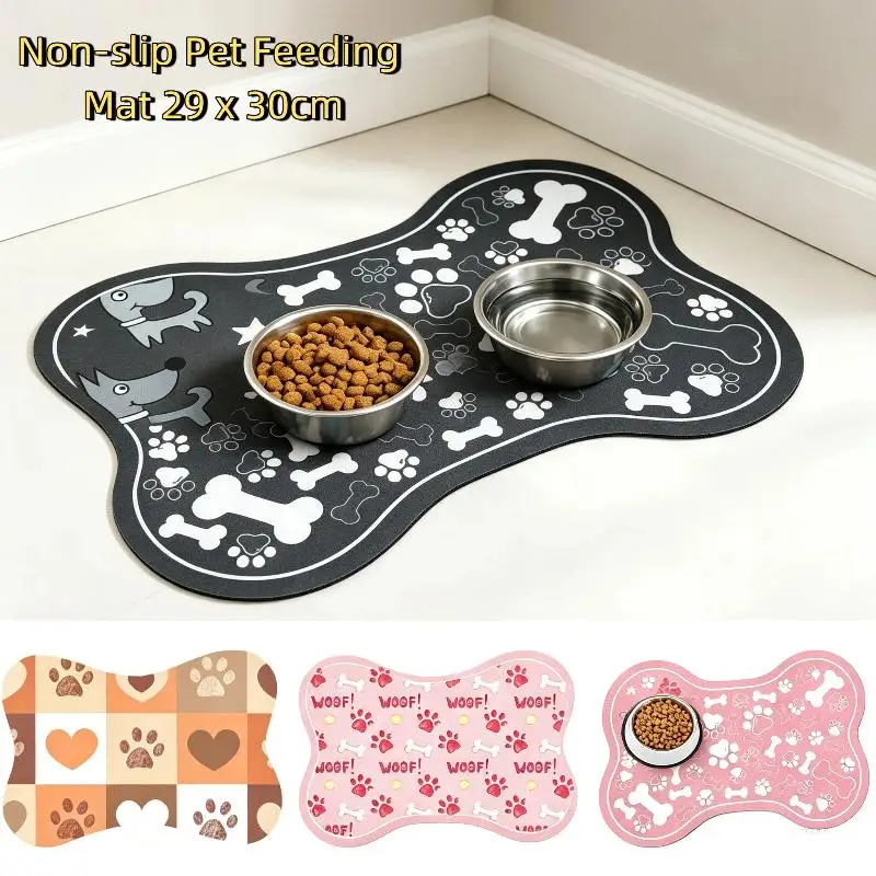 20X30cm Bone Shaped Pet Feeding Mat Waterproof Absorbent Pad Non Slip Base Dog Cat Food Water Bowl Accessory