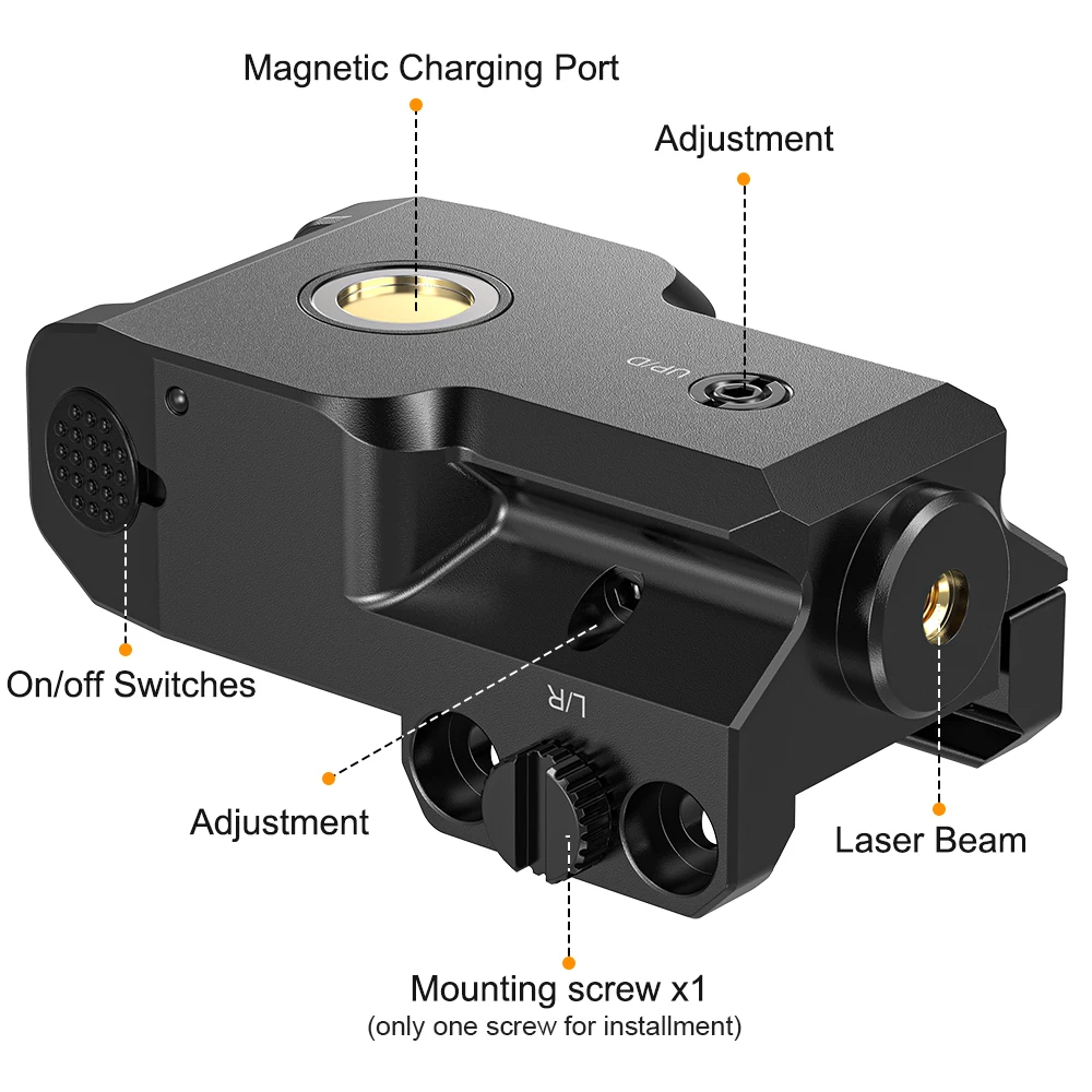 1023 Red/Green Dot Laser Tool, Magnetic Charging, Adjustable Rail, Multiple Mounting Points.