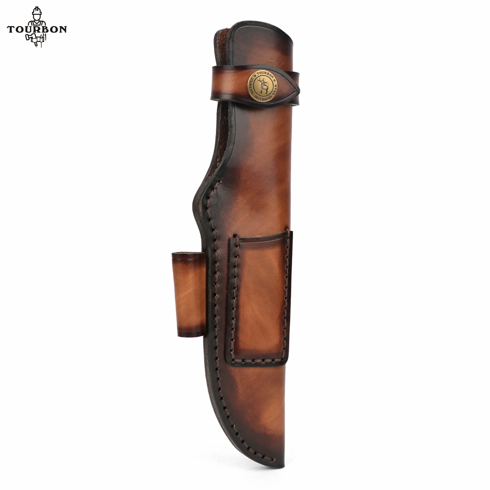 Tourbon Thick Leather Fixed Blade Knife Sheath Brown Knives Cover with Fire Starter Slot for Outdoor Bushcraft (without knives)