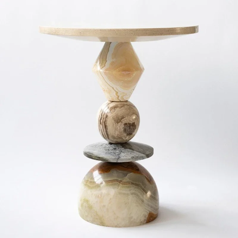 Marble Round Art Edge Few American Country Retro Creative balcony Jade Small Coffee Table Table Cave Stone Corner Few