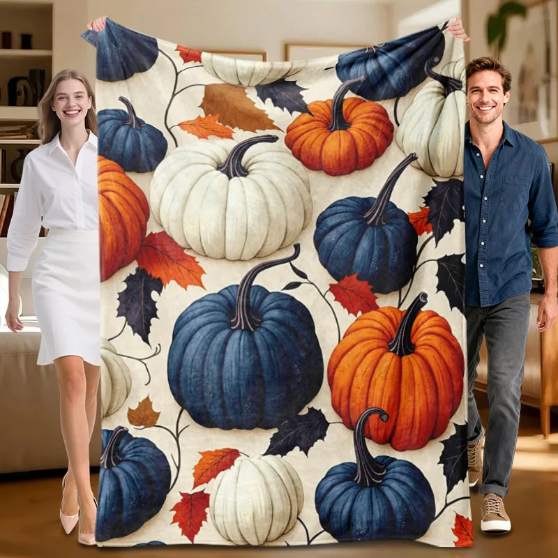 قطعة واحدة من بطانية الفانيلا بنمط اليقطين بطابع الخريف، ناعمة، مناسبة للأريكة والسرير والمكتب والاستخدام لجميع المواسم. #1