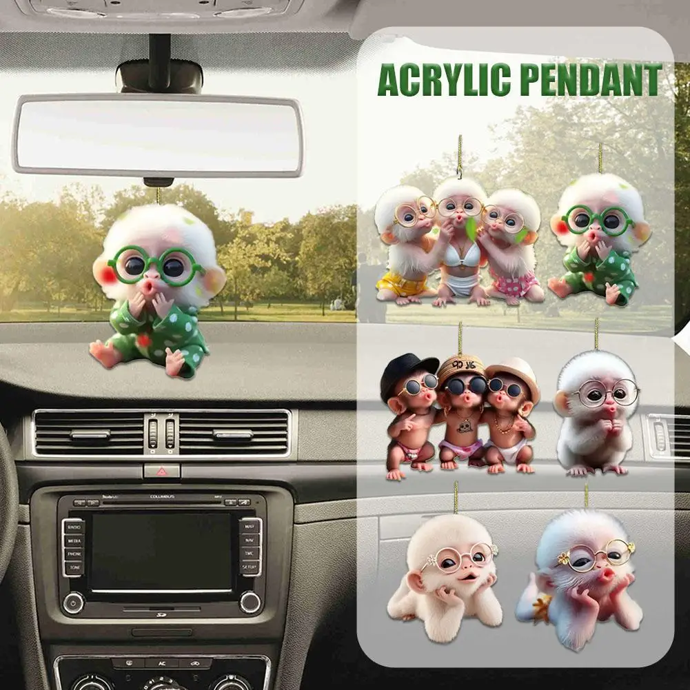 

2D Acrylic Monkey Pendant Personalized Decor Pendant Christmas Monkey Pendant Acrylic Ornament for Car Cartoon Xmas Tree Decor