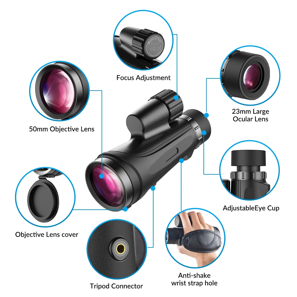 Imagem -05 - Apexel-ed Telescópio Monocular para Caça Correção de Fase Revestido Poderoso Caminhadas Viajar Turismo Bak4 Prisma 12x50