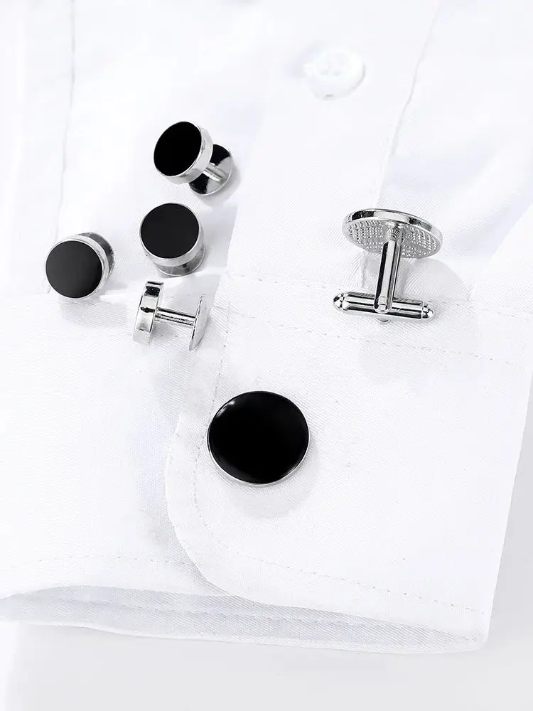 Black 1 Pair Cufflinks 4Pcs Sleeve Nail Set Blank Carbon Fiber Button For Men Boys Shirt Suit Jewelry Accessories