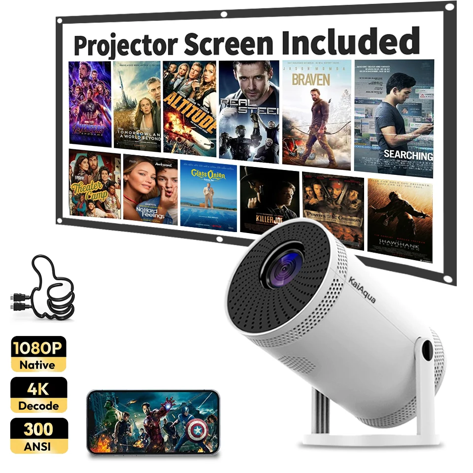 

HY300 Android 11 Mini Projector 4K Full HD 1080P 2.4G/5GWIFI6 BT5.0 Projector 1080p Home Cinema Portable Projector 4K projetor