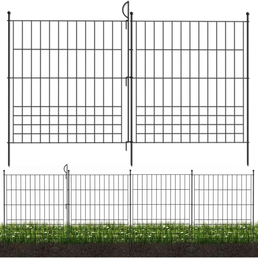 

Dig Fence Outdoor Dog Fences 10 Panels,32in H x 24.6 ft L Decorative Metal Garden Fence with Gate,Garden Fence Animal Barrier,Ga