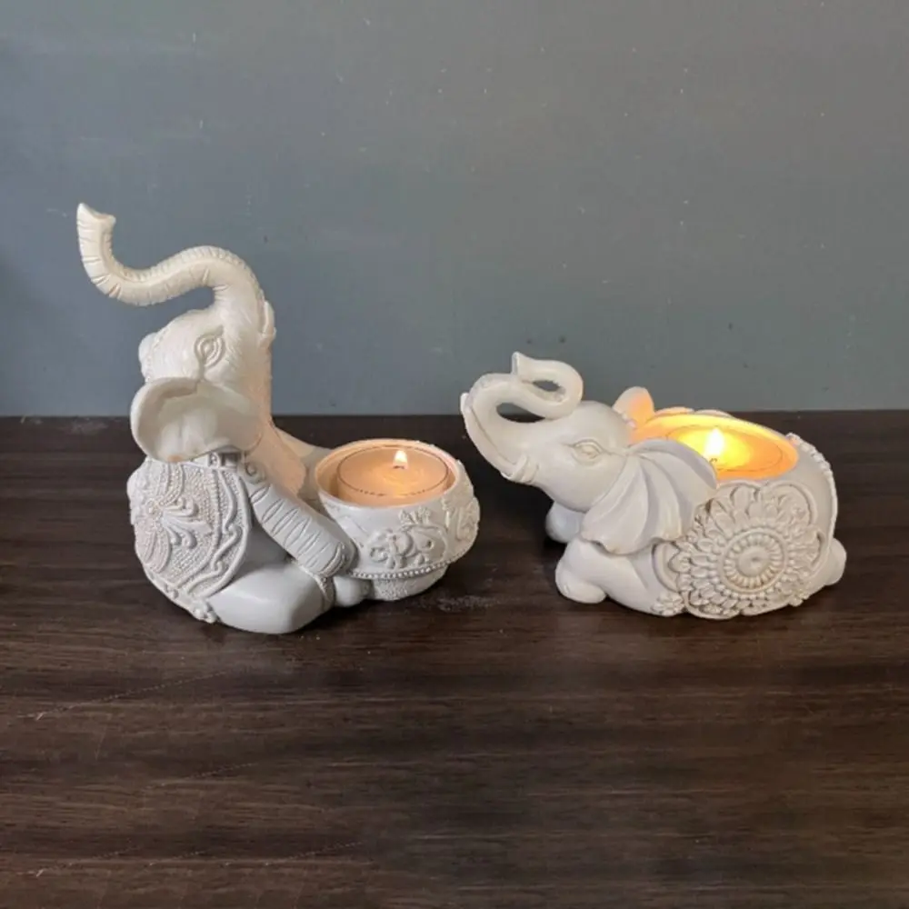 Easy Use Resin Elephant Candle Holder Lucky Elephant Fade Resistant Animal Candle Tray Carved Elephant Statues Wedding