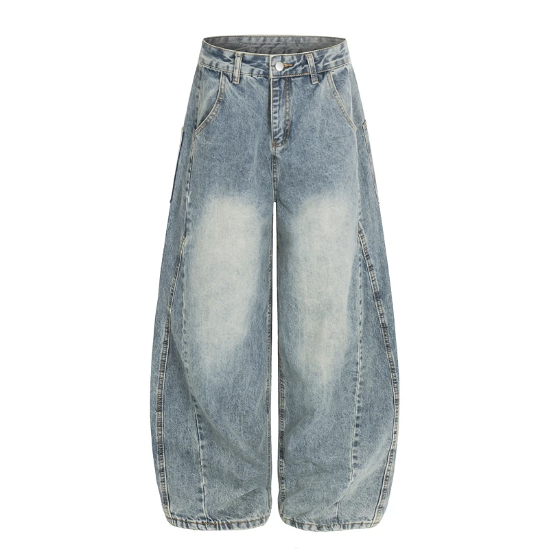 

GXFortune American Retro Deconstructed Patchwork Wide Leg Jeans Men's Loose Fit Long Trousers Casual Sle Spring Autumn