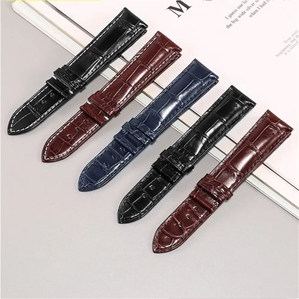 

Glossy Genuine Real Crocodile Skin Leather Strap for Universal Watch Silver Butterfly Buckle Band