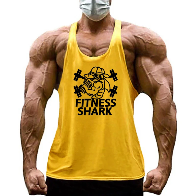 FITNESS SHARK Brand Mens Y Back Gym Clothing Summer Cotton Bodybuilding Stringer Tank Tops Workout Sleeveless Singlets Vest view 4