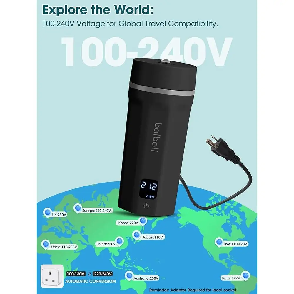 Przenośny czajnik elektryczny Podwójne napięcie 100–250 V 6 zaprogramowanych temperatur Szczelne, szybkie nagrzewanie Kompaktowa konstrukcja Gorąca woda