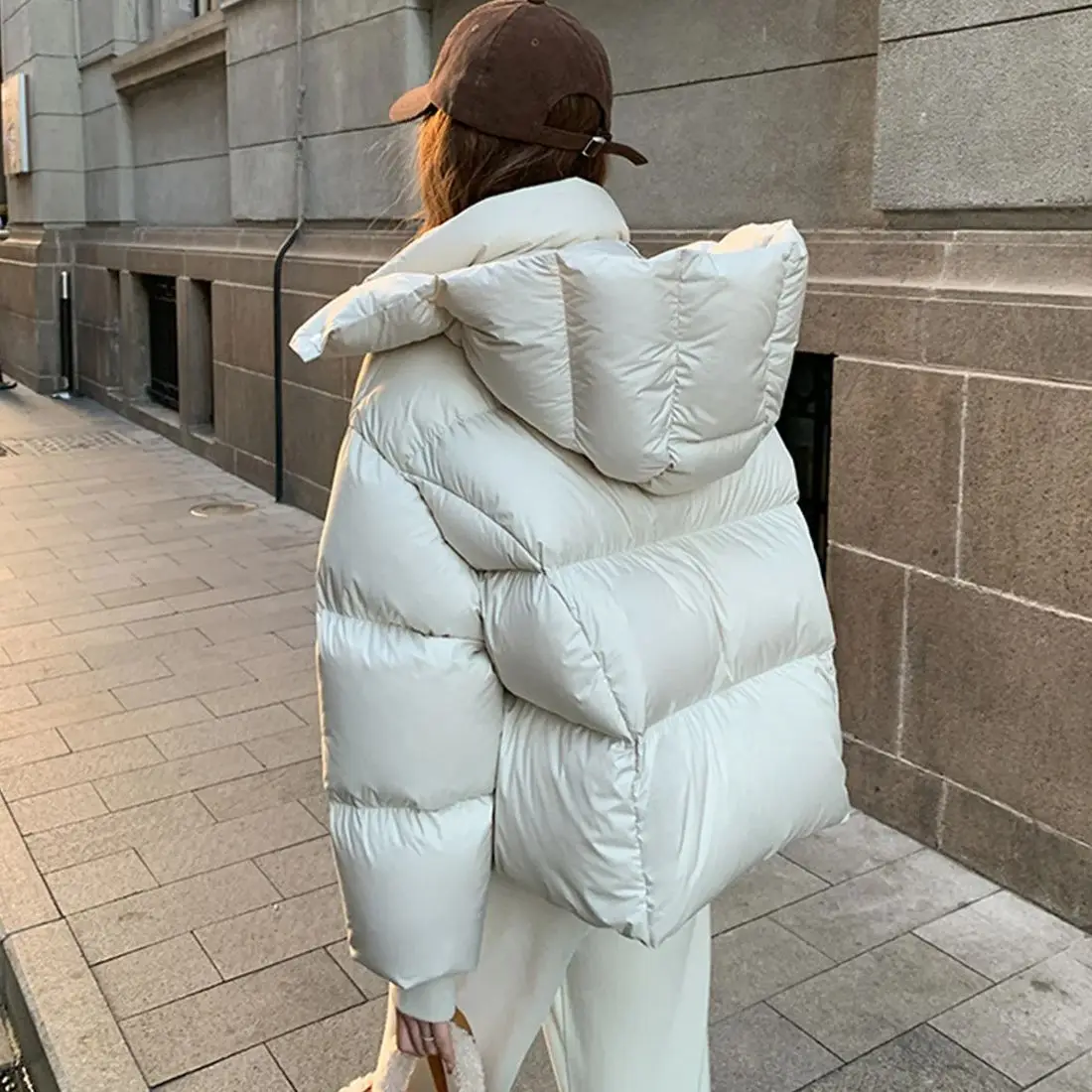 Winter Short Thick Padded Jacket Women Fashion Loose Long Sleeve Hooded Coats Solid Color Female Warm Oufwear Casual Outfit Coat