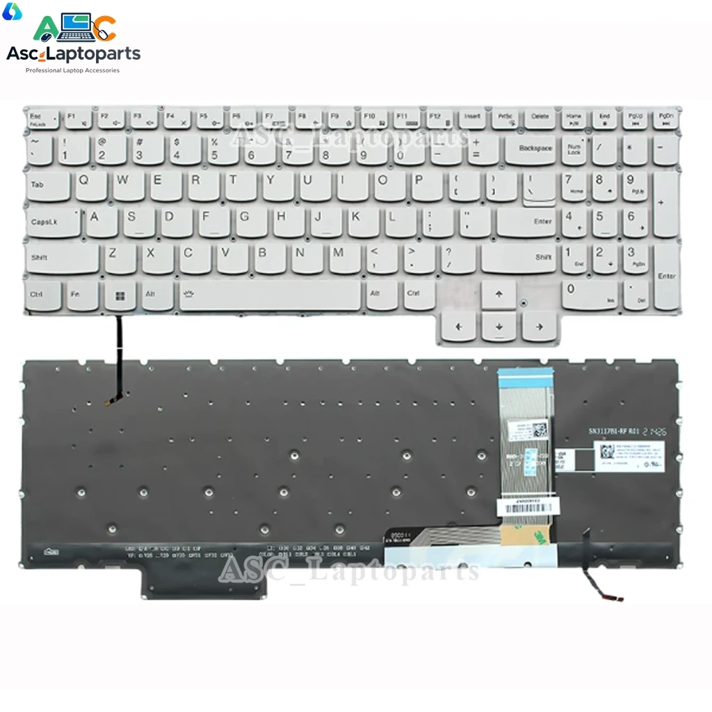 New US QWERTY Keyboard for Lenovo Legion S7 16IAH7 16ARHA7 Y9000X R9000X 2022 SN21F36029 Gray / Black, RGB BACKLIT, No Frame