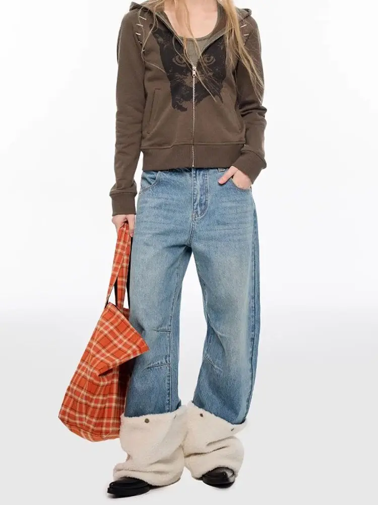 Design Detachable Leg Cover Jeans Women's 2026 New Loose Wide-leg Straight Pants