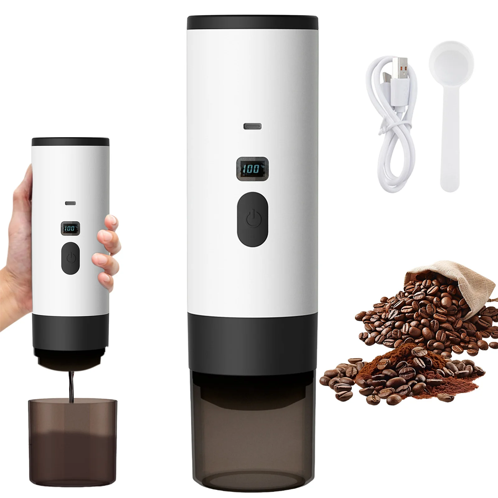 Tragbare 3-in-1-Kaffeemaschine, 20 Bar USB-Espressomaschine für Reisen, Auto, Zuhause, schnelle Erwärmung, kompaktes Design