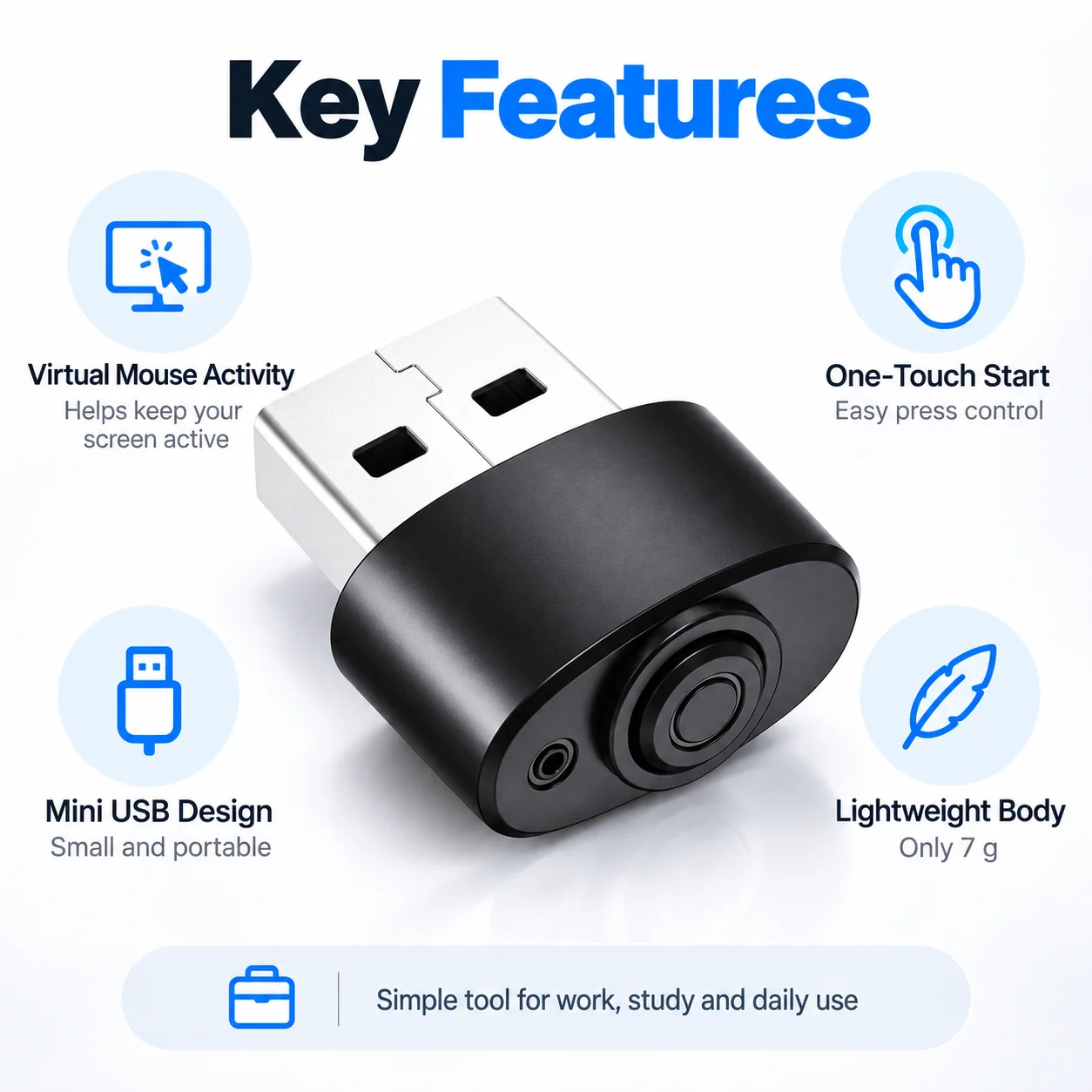 USB Mouse Jiggler Undetectable Mouse Mover with Separate Mode and ON/OFF Buttons Supports Multi-track Simulate Mouse Movement