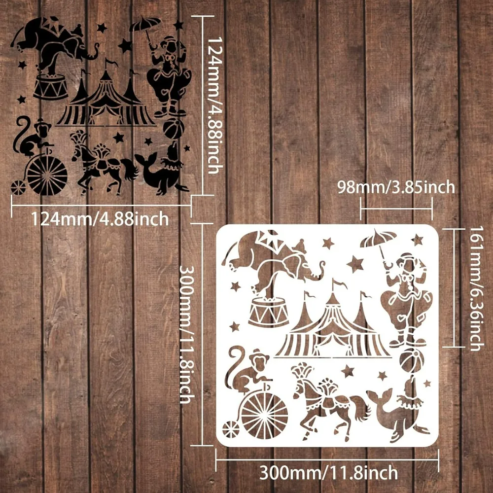 Circus Carnival Stencil Template 11.8x11.8inch Large DIY Paint Farmhouse Wood Signs Reusable Mylar Template for DIY Painting