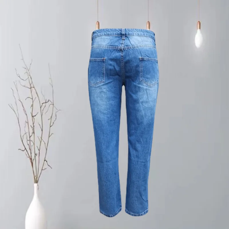 Spot Amazon Wish Celana Lurus Hari Kemerdekaan Wanita Eropa dan Amerika Celana Jeans Wanita Print Robek Celana Jeans Wanita