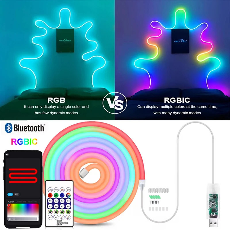 

Rgbic Neon Led Strip Lights For Room Wall Smart Led Tape Neon Rgb 5V Neon Led Lighting Strip Bluetooth Neon Led Lights Strips
