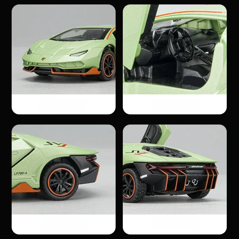 1:36 Lamborghini LP780-4 Alloy Sports Car Sound Light Pull Back High Simulation Miniature Diecast Car Childrens Toy Gift