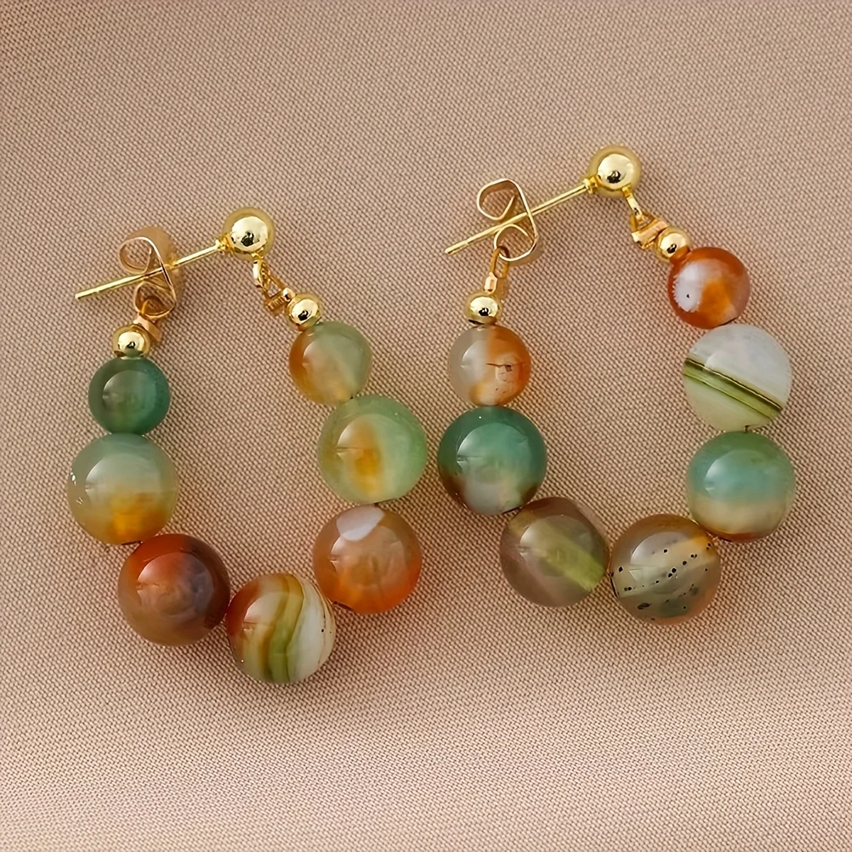 A Pair of Vintage Elegant Colorful Agate Beaded Water Drop Earrings for Women, Festive Style