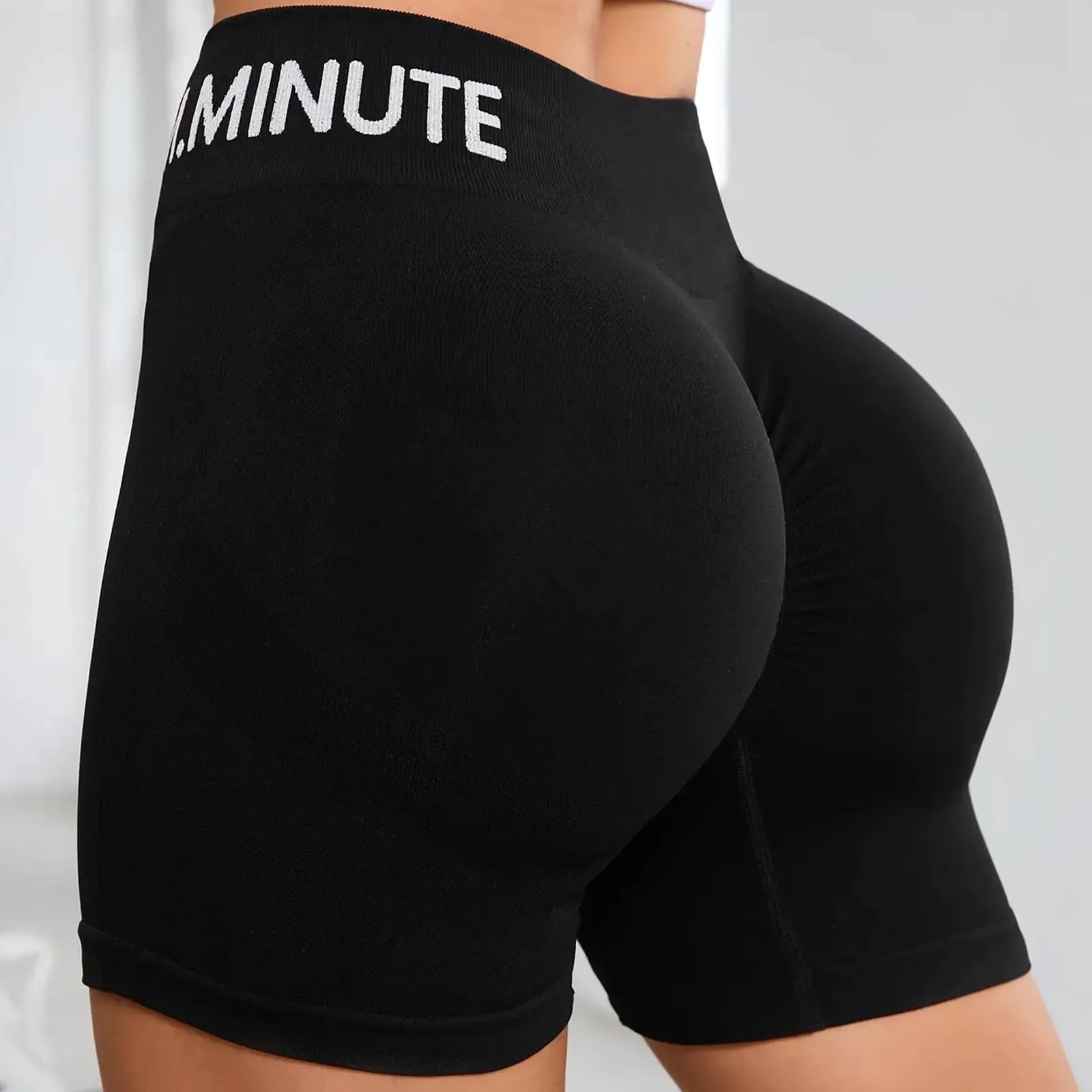 Nahtlose Yoga-Shorts für Damen, schmal geschnitten, hoch tailliert, elastisch, Hüftliftend, Sport-Shorts, Fitness-Shorts, gestrickte Leggings – Detail 16