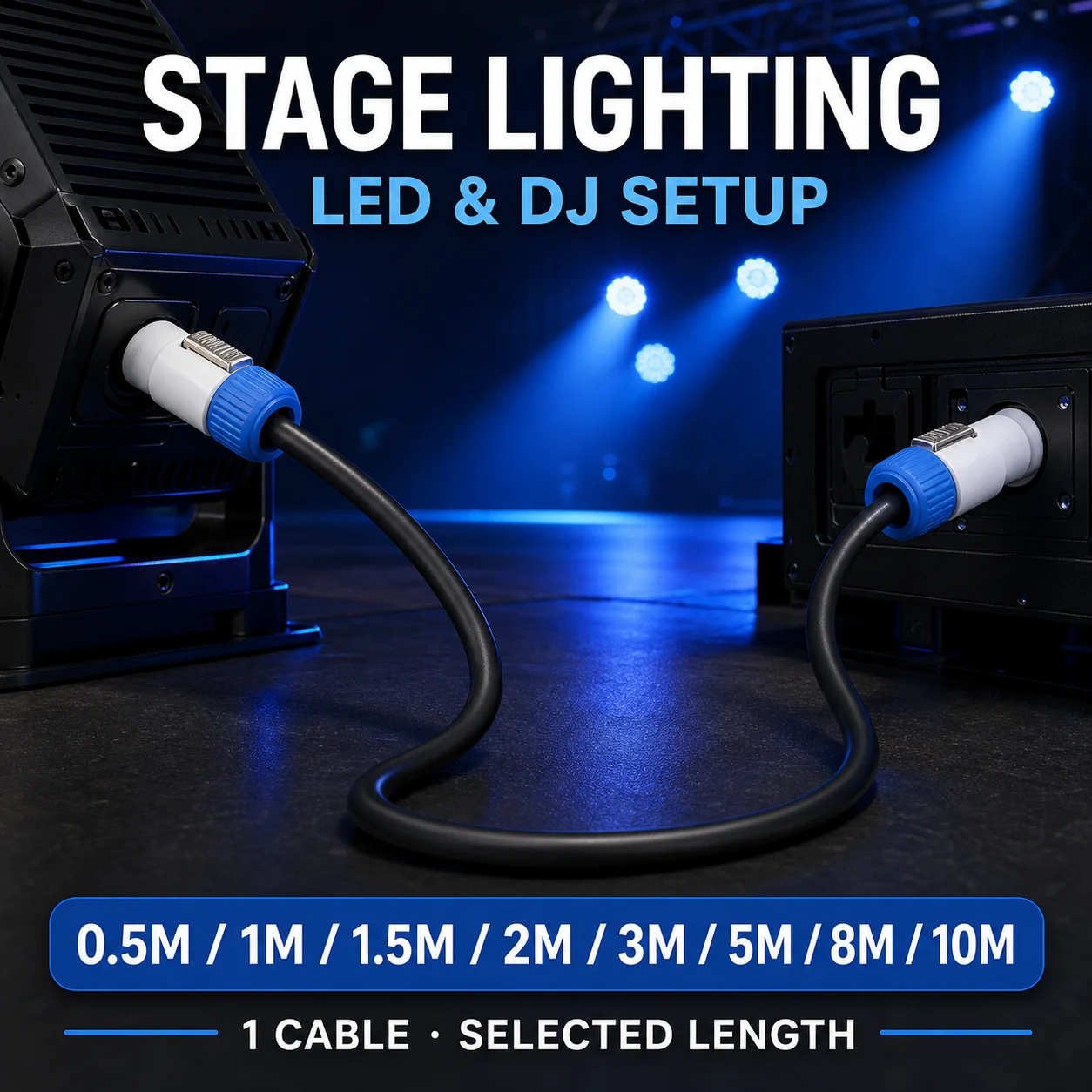 3 Pin Locking Power Extension Cable 3x1.5mm2 Male Female Single Phase Power Cord for Stage Lighting LED DJ Event Setup 0.5-10M