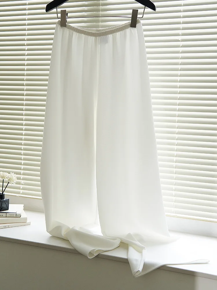 Dave&di Extremely Simple Style Wide Leg Pants For Spring And Summer 2025 Double-sided Acetic Acid Elastic Waist Casual Pants H