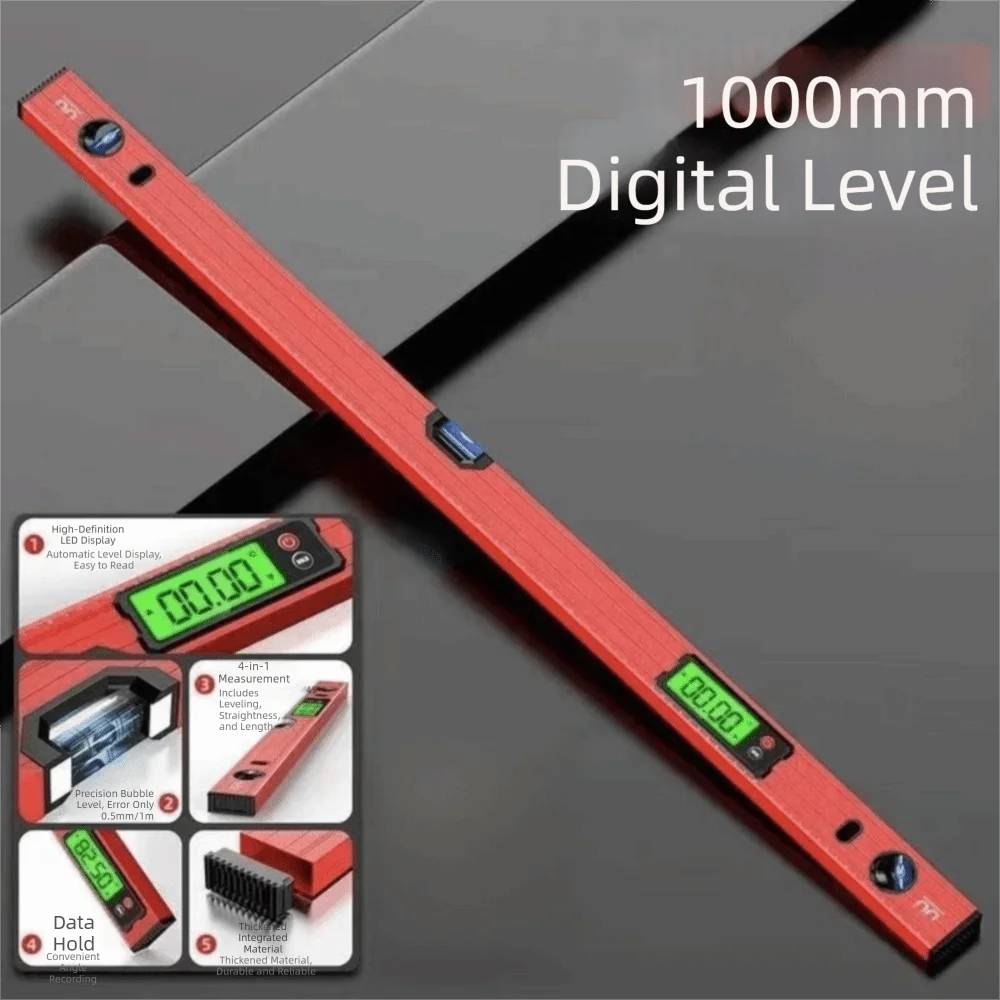 Aluminum Alloy Digital Level Ruler 30/40/50/60/80/100cm Bubble Level Digital Spirit Level 0-90° Range High Precision