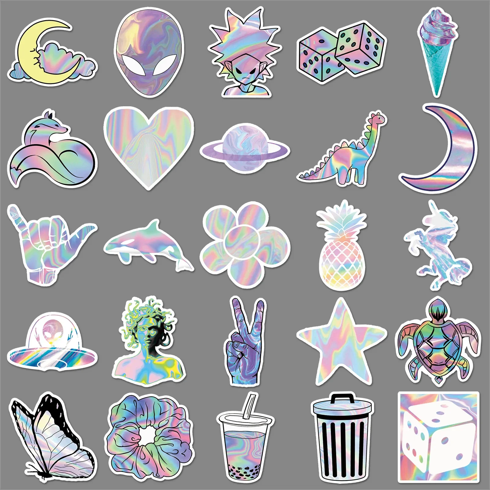 50PCS Holographic Rainbow Stickers Set Waterproof for Laptop Car Motorcycle Scooter Skateboard Bike Decal Creative Decoration