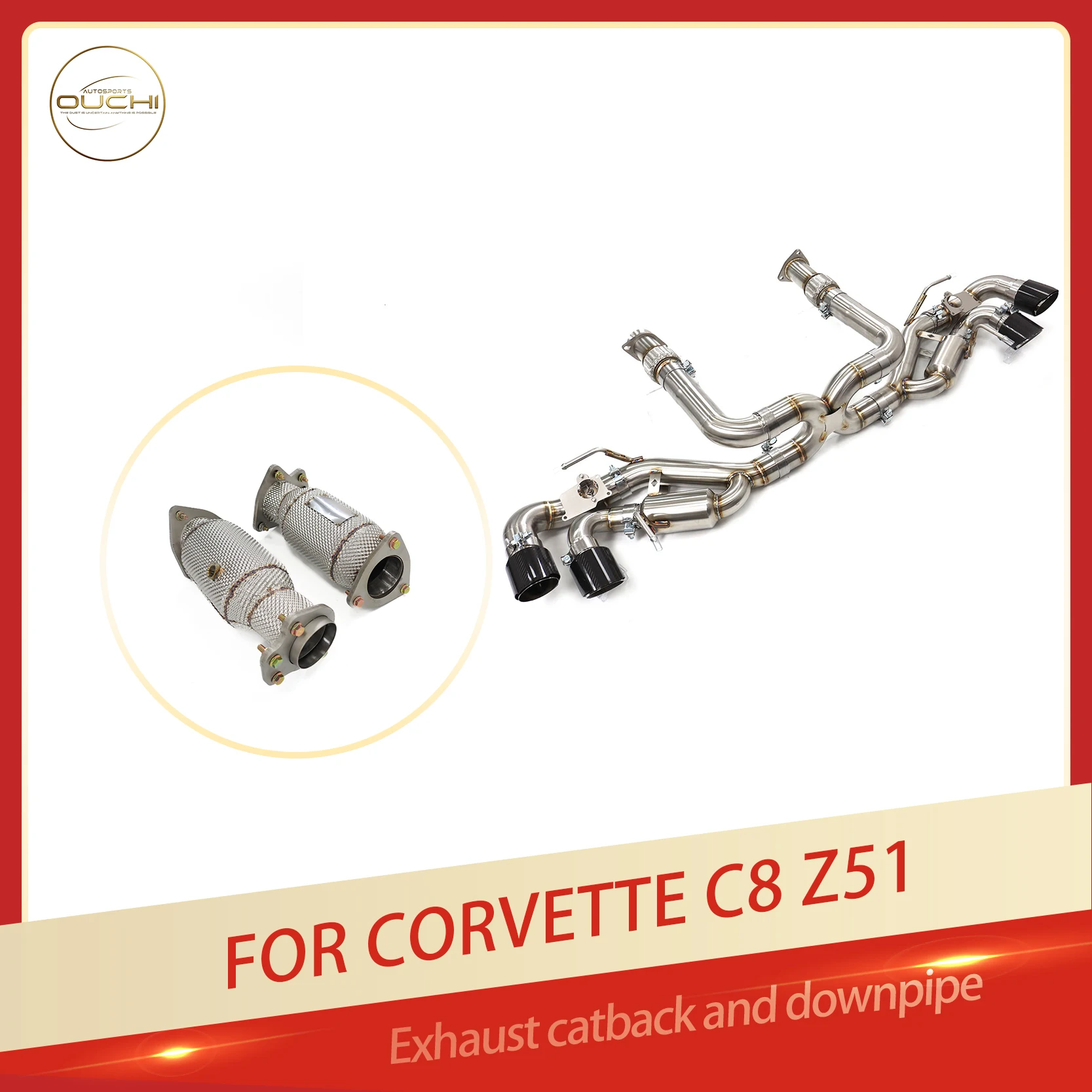 

OUCHI Factory Direct Sales Catalysis Downpipe for Corvette C8 Z51 SS304 Catback X-Pipe OEM Valve Exhaust With Tips Customization