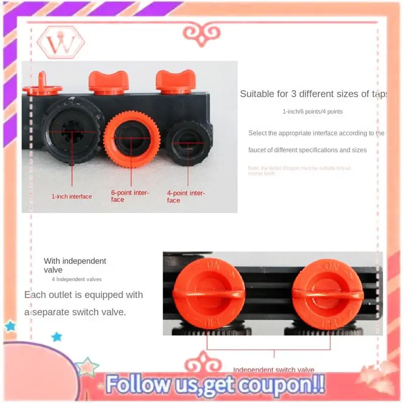 4 Way Hose Splitters For Automatic Watering Water Pipe Linker Timer Faucet Divider