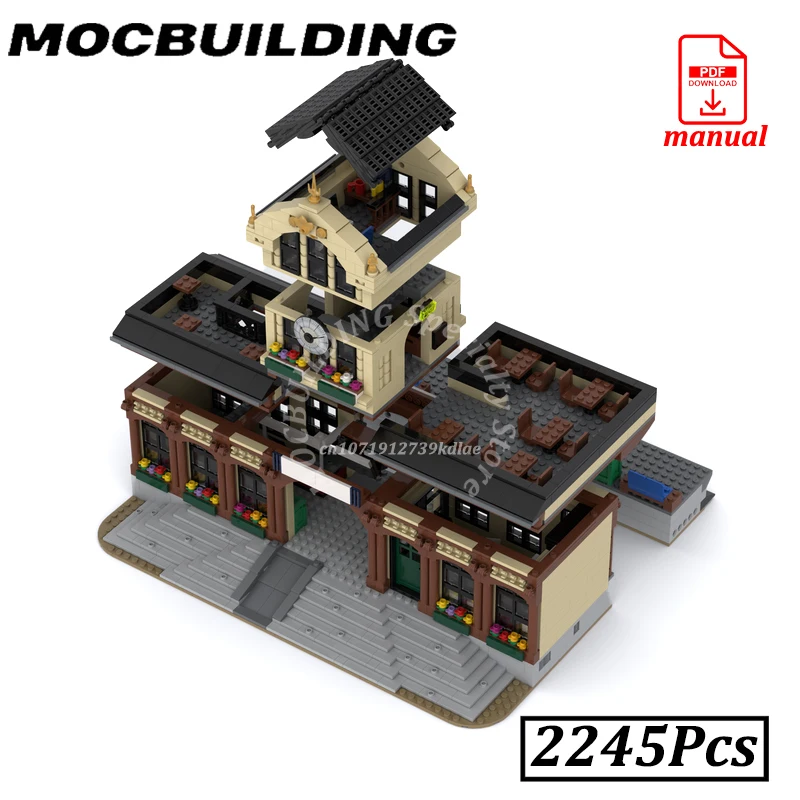 기차역 모델 도시 스트리트 뷰 MOC 빌딩 블록 벽돌 디스플레이 건설 크리스마스 선물