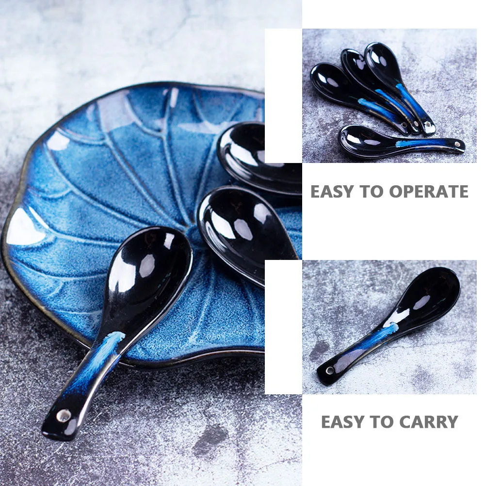 

3Pcs Creative Ceramic Food Spoons Premium Porcelain Soup Porridge Spoons for Home Kitchen Dining Utensil