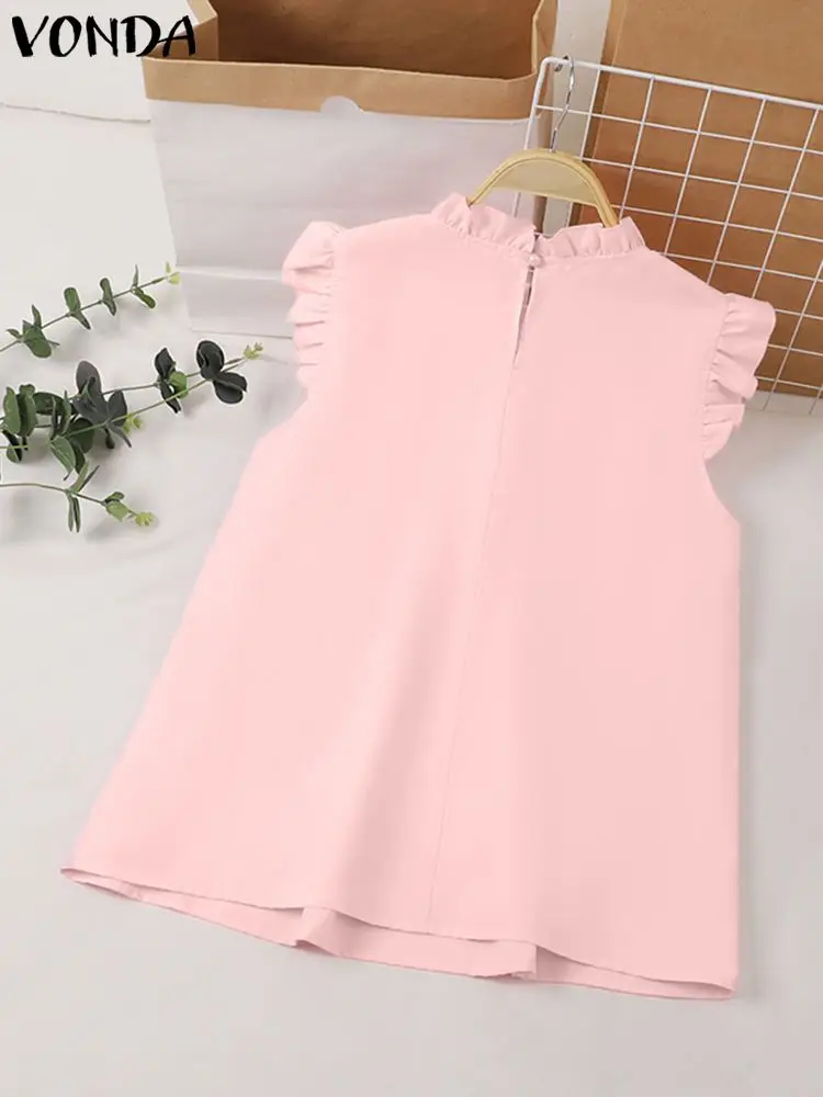 VONDA-Blusa de manga corta con volantes para verano, camisa informal de Color liso, elegante, 2024