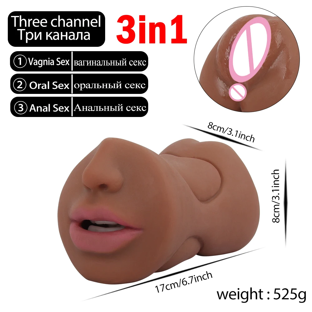3 in 1 tazza del masturbatore maschile figa della vagina realistica stretta artificiale della vagina ano giocattolo del sesso bocca strutturata strumento di masturbazione per gli uomini