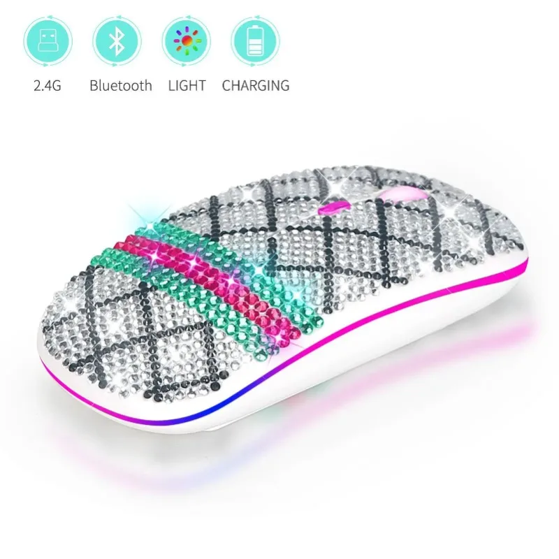 

ihoyi Rechargeable Wireless Bluetooth Mouse Ancient Gu Cci Color Scheme Diamond MOUSE Diamond Studded Transparent Mouse